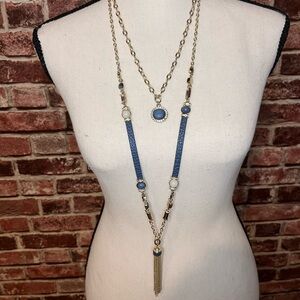 Double strand blue mixed media 19” necklace
